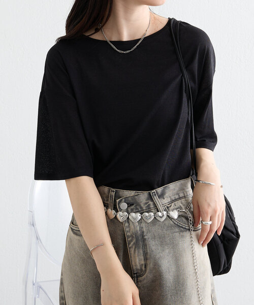 mystic（ミスティック）の「【5色展開】半袖シアーＴシャツ（Tシャツ/カットソー・レディース・ブラック/グレー/レッド/オフホワイト/ピンク・FREE）」の12枚目の写真