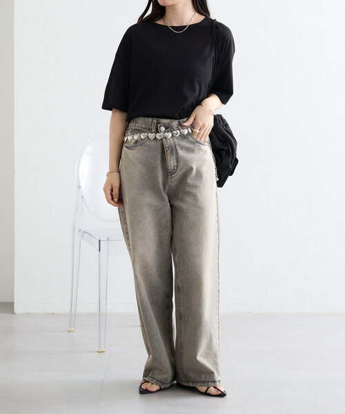 mystic（ミスティック）の「【5色展開】半袖シアーＴシャツ（Tシャツ/カットソー・レディース・ブラック/グレー/レッド/オフホワイト/ピンク・FREE）」の13枚目の写真