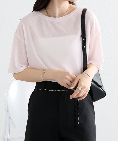 mystic（ミスティック）の「【5色展開】半袖シアーＴシャツ（Tシャツ/カットソー・レディース・ブラック/グレー/レッド/オフホワイト/ピンク・FREE）」の22枚目の写真