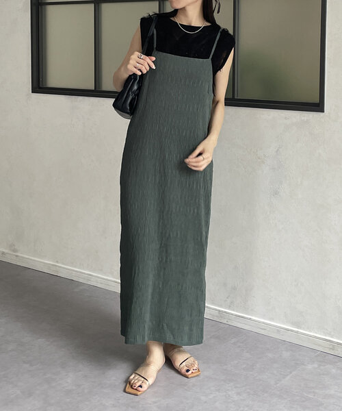 Thevon(ゼボン)の「ワッシャージャガードナローキャミワンピース(ワンピース・レディース・ブラウン/グリーン/ブラック/アイボリー・FREE)」の4枚目の写真