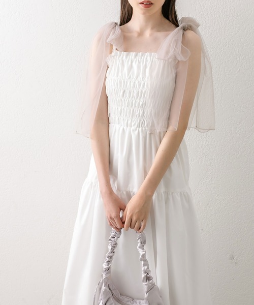 OLIVE des OLIVE（オリーブデオリーブ）の「チュールリボンシャーリングワンピース（ワンピース・レディース・オフホワイト/ブルー/ブラック/ブラウン・SMALL/MEDIUM）」の10枚目の写真