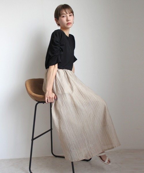 Emma（SELECT LEVERY）（エマ セレクトリベリー）の「シアーサッカーロングスカート（スカート・レディース・ホワイト/ブラック/ラベンダー/ベージュ/ブルー・LARGE/MEDIUM/X-LARGE）」の12枚目の写真