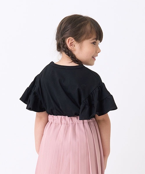 Lycee mine（リセマイン）の「【接触冷感】ハート刺しゅうフリルスリーブTシャツ（Tシャツ/カットソー・キッズ・ラベンダー/ブラック/オフホワイト/レモンイエロー・100cm/110cm/120cm/130cm/140cm/150cm）」の5枚目の写真