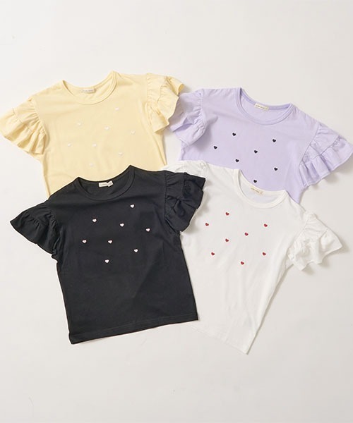 Lycee mine（リセマイン）の「【接触冷感】ハート刺しゅうフリルスリーブTシャツ（Tシャツ/カットソー・キッズ・ラベンダー/ブラック/オフホワイト/レモンイエロー・100cm/110cm/120cm/130cm/140cm/150cm）」の17枚目の写真