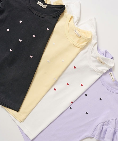 Lycee mine（リセマイン）の「【接触冷感】ハート刺しゅうフリルスリーブTシャツ（Tシャツ/カットソー・キッズ・ラベンダー/ブラック/オフホワイト/レモンイエロー・100cm/110cm/120cm/130cm/140cm/150cm）」の21枚目の写真