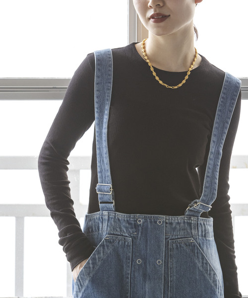 Noble（ノーブル）の「NINETY PERCENT/ナインティーパーセント リブロングスリーブ（Tシャツ/カットソー・レディース・ブラック/ホワイト/レッド・SMALL）」の3枚目の写真