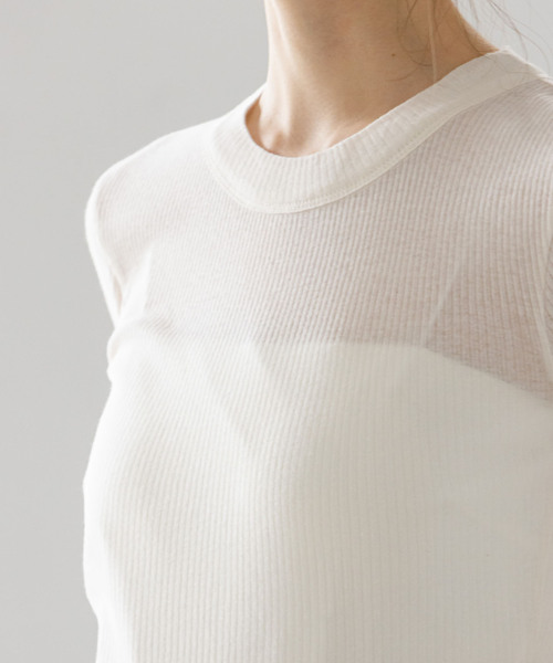 Noble（ノーブル）の「NINETY PERCENT/ナインティーパーセント リブロングスリーブ（Tシャツ/カットソー・レディース・ブラック/ホワイト/レッド・SMALL）」の7枚目の写真