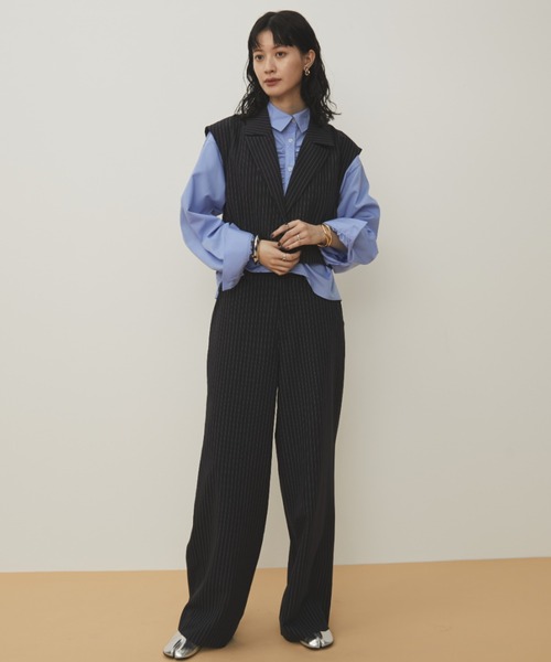 MERLOT（メルロー）の「ストライプワイドストレートスラックス/セットアップ着用可能（スラックス・レディース・ネイビー・FREE）」の7枚目の写真