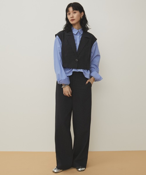 MERLOT（メルロー）の「ストライプワイドストレートスラックス/セットアップ着用可能（スラックス・レディース・ネイビー・FREE）」の8枚目の写真