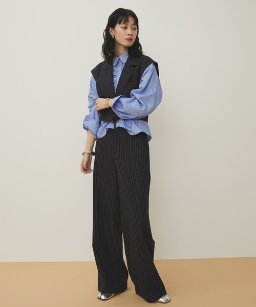 MERLOT（メルロー）の「ストライプワイドストレートスラックス/セットアップ着用可能（スラックス・レディース・ネイビー・FREE）」の6枚目の写真