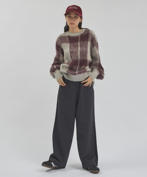 ストライプワイドストレートスラックス/セットアップ着用可能（スラックス）｜MERLOT（メルロー）