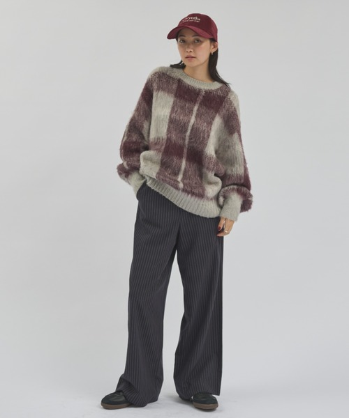ストライプワイドストレートスラックス/セットアップ着用可能（スラックス）｜MERLOT（メルロー）