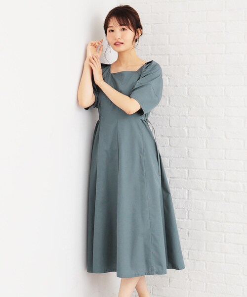 セール】ランタンスリーブサイドベルトワンピース【洗濯機洗い可
