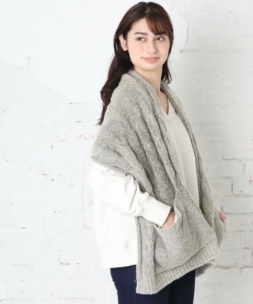 QUEENHEAD（クイーンヘッド）の「ポケット付きケーブルニットストール（ストール/ショール・レディース・グレー/ベージュ/アイボリー・FREE）」の18枚目の写真