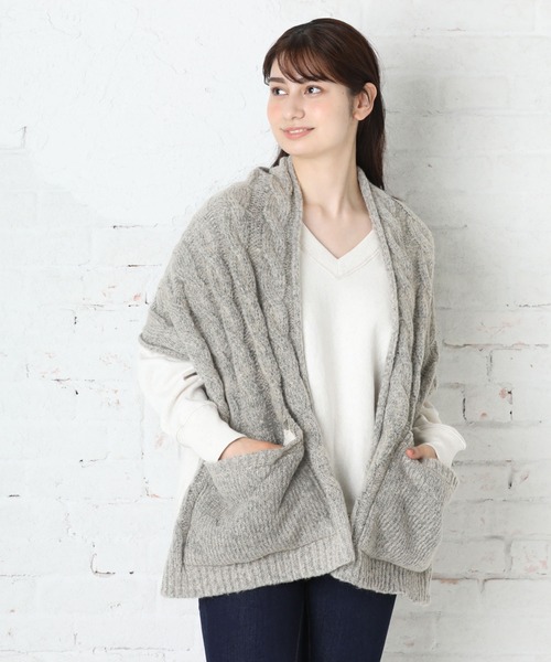 QUEENHEAD（クイーンヘッド）の「ポケット付きケーブルニットストール（ストール/ショール・レディース・グレー/ベージュ/アイボリー・FREE）」の20枚目の写真