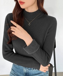 裏起毛ふわもちニット ハイネック リブニット 裏起毛 ニット トップス