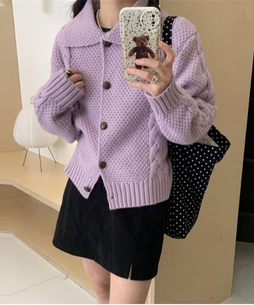 Teem Store(チームストア)の「ビックカラーニットカーディガン(カーディガン/ボレロ・レディース・オレンジ/イエロー/パープル/グリーン/ホワイト/レッド・F)」の4枚目の写真