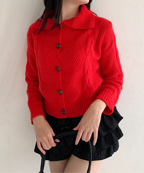 Teem Store(チームストア)の「ビックカラーニットカーディガン(カーディガン/ボレロ・レディース・オレンジ/イエロー/パープル/グリーン/ホワイト/レッド・F)」の5枚目の写真