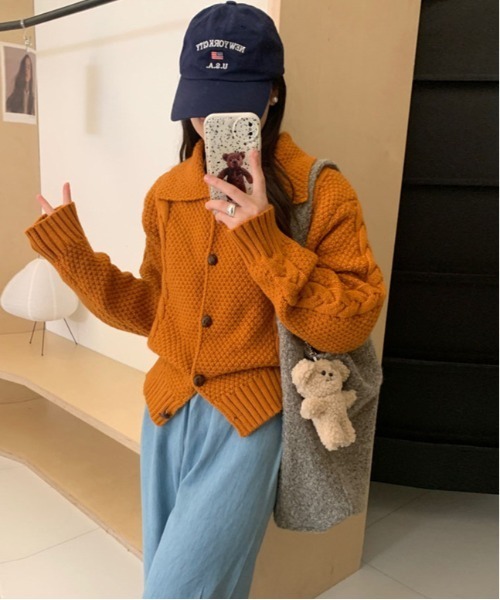 Teem Store(チームストア)の「ビックカラーニットカーディガン(カーディガン/ボレロ・レディース・オレンジ/イエロー/パープル/グリーン/ホワイト/レッド・F)」の6枚目の写真