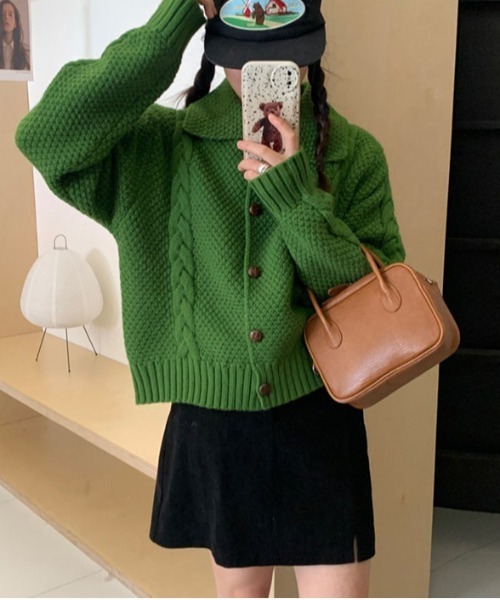 Teem Store(チームストア)の「ビックカラーニットカーディガン(カーディガン/ボレロ・レディース・オレンジ/イエロー/パープル/グリーン/ホワイト/レッド・F)」の3枚目の写真