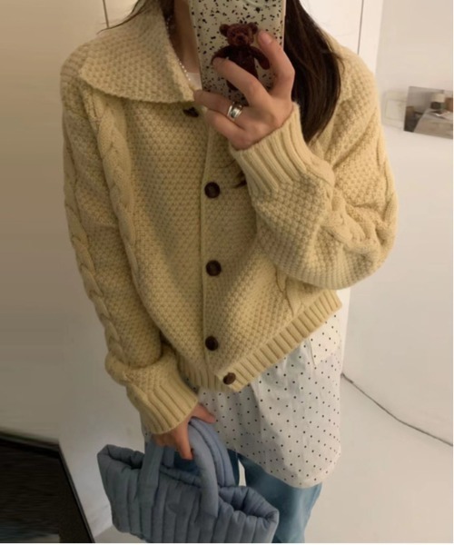 Teem Store(チームストア)の「ビックカラーニットカーディガン(カーディガン/ボレロ・レディース・オレンジ/イエロー/パープル/グリーン/ホワイト/レッド・F)」の13枚目の写真