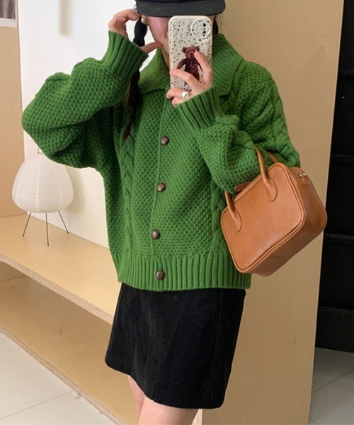 Teem Store(チームストア)の「ビックカラーニットカーディガン(カーディガン/ボレロ・レディース・オレンジ/イエロー/パープル/グリーン/ホワイト/レッド・F)」の9枚目の写真