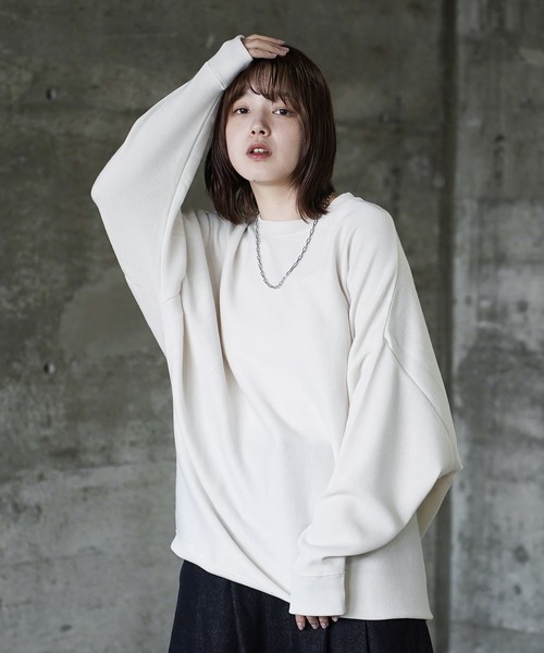 (Never) Acquiesce(ネバーアクイース)の「ミラノリブドルマンニットドルマンニットソー(Tシャツ/カットソー・メンズ・ブラック/グレイッシュベージュ/ワイン/チャコール/ダークブルー/ダークグリーン/ホワイト/ブラウン・MEDIUM/LARGE)」の2枚目の写真
