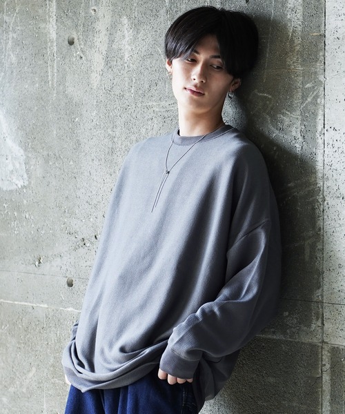 (Never) Acquiesce(ネバーアクイース)の「ミラノリブドルマンニットドルマンニットソー(Tシャツ/カットソー・メンズ・ブラック/グレイッシュベージュ/ワイン/チャコール/ダークブルー/ダークグリーン/ホワイト/ブラウン・MEDIUM/LARGE)」の13枚目の写真