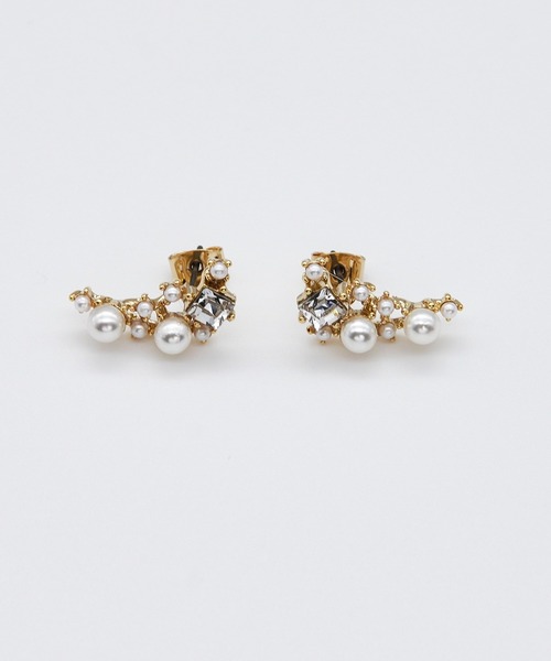 新品未使用 新春セールパール×ビジュー ヴィンテージピアス✧ .。.・゜・ セール】パールビジューピアス (両耳用)（ピアス（両耳用