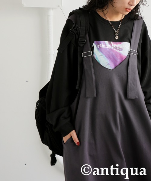 antiqua（アンティカ）の「裏毛サロペットワンピース（ワンピース・レディース・チャコールグレー/ブラック・ONESIZE）」の22枚目の写真