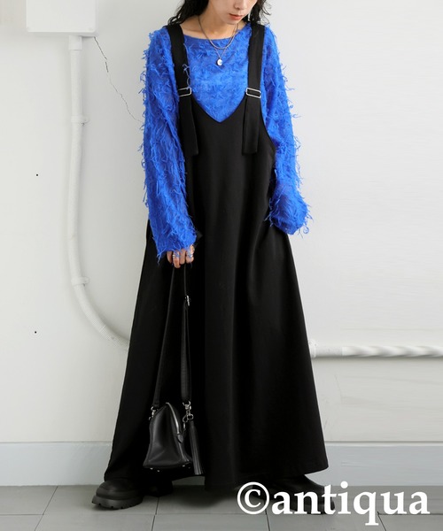 antiqua（アンティカ）の「裏毛サロペットワンピース（ワンピース・レディース・チャコールグレー/ブラック・ONESIZE）」の16枚目の写真