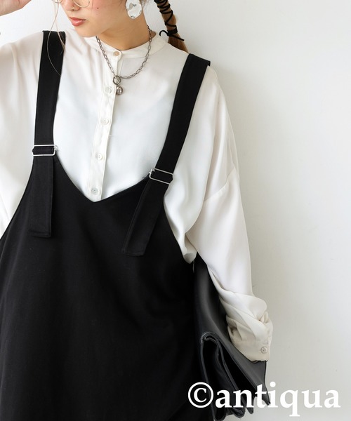 antiqua（アンティカ）の「裏毛サロペットワンピース（ワンピース・レディース・チャコールグレー/ブラック・ONESIZE）」の18枚目の写真