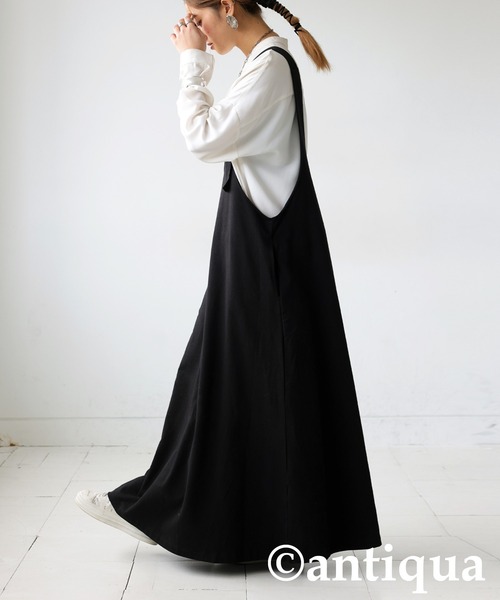 antiqua（アンティカ）の「裏毛サロペットワンピース（ワンピース・レディース・チャコールグレー/ブラック・ONESIZE）」の17枚目の写真