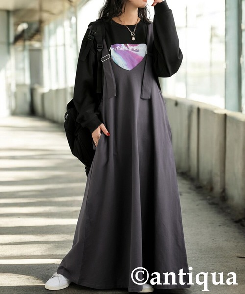 antiqua（アンティカ）の「裏毛サロペットワンピース（ワンピース・レディース・チャコールグレー/ブラック・ONESIZE）」の21枚目の写真