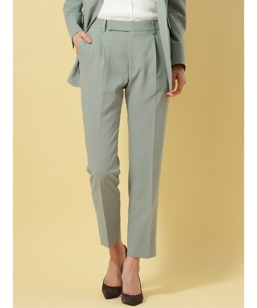 SUIT SQUARE(スーツスクエア)の「WEB限定 タックテーパードパンツ ウォッシャブル ストレッチ メランジトロピカル 無地(スーツパンツ・レディース・ブラック/グリーン/ベージュ・36(7号)/38(9号)/42(13号)/40(11号))」の3枚目の写真