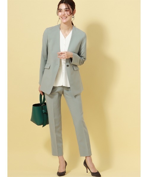 SUIT SQUARE(スーツスクエア)の「WEB限定 タックテーパードパンツ ウォッシャブル ストレッチ メランジトロピカル 無地(スーツパンツ・レディース・ブラック/グリーン/ベージュ・36(7号)/38(9号)/42(13号)/40(11号))」の18枚目の写真