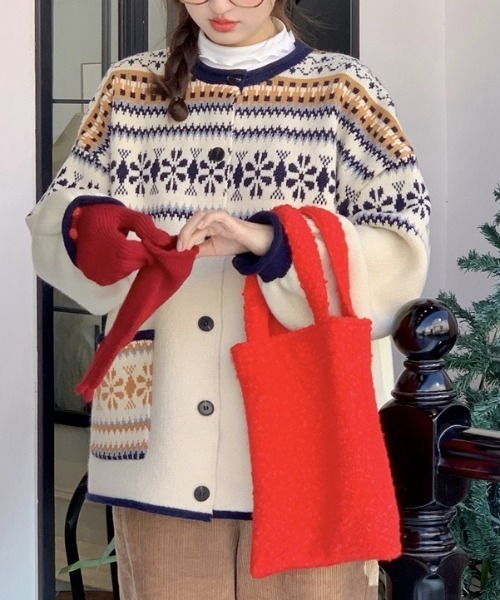 AsRiRe(アスリレイ)の「ノルディック柄 ロングニットカーディガン(カーディガン/ボレロ・レディース・ホワイト/ダークグレー・M)」の6枚目の写真