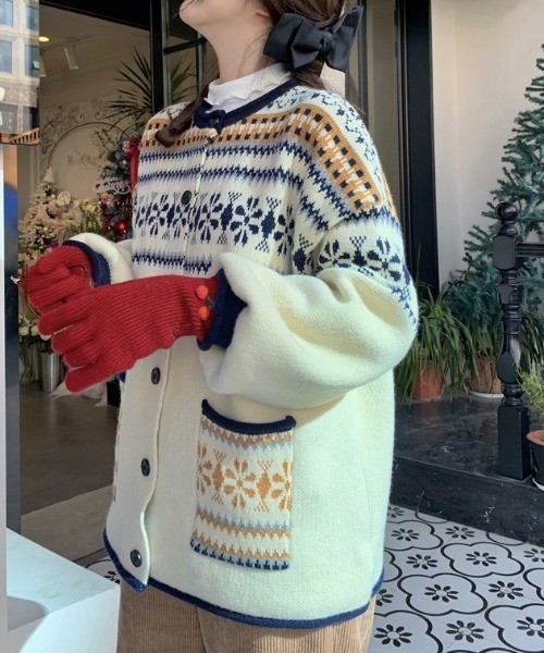 セール】ノルディック柄 ロングニットカーディガン（カーディガン