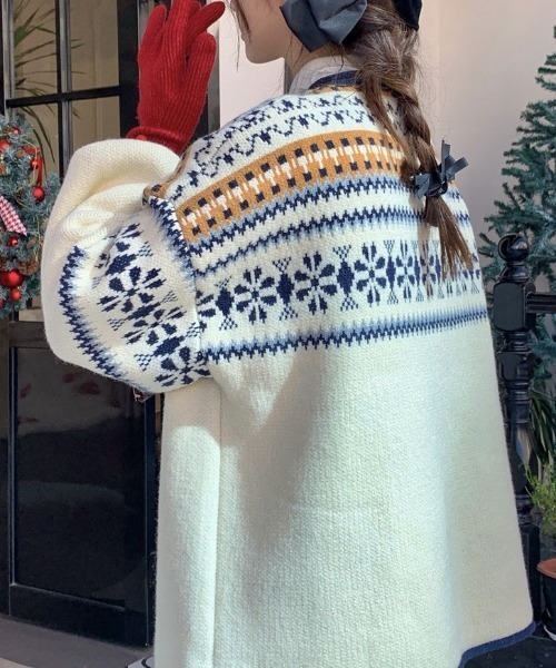 セール】ノルディック柄 ロングニットカーディガン（カーディガン