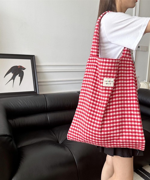 Mignonjour（ミニョンジュール）の「Mignonjour/ギンガムチェック トートバッグ M2571（トートバッグ・レディース・ブラウン/ピンク/レッド/イエロー・FREE）」の14枚目の写真