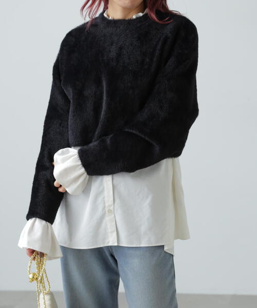 FREE'S MART(フリーズマート)の「◇前後2WAYショートシャギー短丈ニット(カーディガン/ボレロ・レディース・ホワイト/ブラック/ライトグリーン/パープル・FREE)」の6枚目の写真