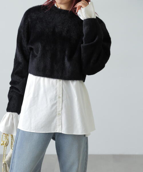 FREE'S MART(フリーズマート)の「◇前後2WAYショートシャギー短丈ニット(カーディガン/ボレロ・レディース・ホワイト/ブラック/ライトグリーン/パープル・FREE)」の7枚目の写真