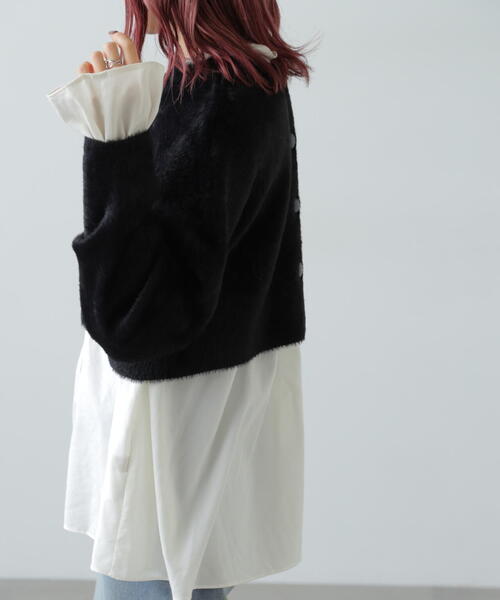 FREE'S MART(フリーズマート)の「◇前後2WAYショートシャギー短丈ニット(カーディガン/ボレロ・レディース・ホワイト/ブラック/ライトグリーン/パープル・FREE)」の8枚目の写真