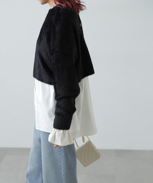 FREE'S MART(フリーズマート)の「◇前後2WAYショートシャギー短丈ニット(カーディガン/ボレロ・レディース・ホワイト/ブラック/ライトグリーン/パープル・FREE)」の9枚目の写真