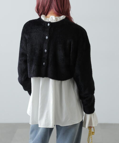 FREE'S MART(フリーズマート)の「◇前後2WAYショートシャギー短丈ニット(カーディガン/ボレロ・レディース・ホワイト/ブラック/ライトグリーン/パープル・FREE)」の10枚目の写真