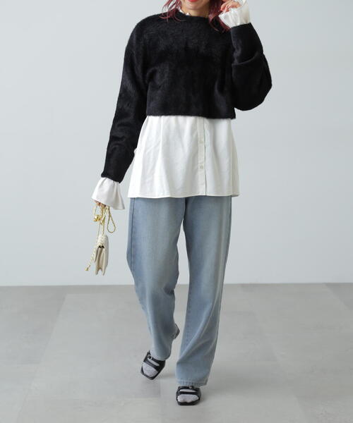 FREE'S MART(フリーズマート)の「◇前後2WAYショートシャギー短丈ニット(カーディガン/ボレロ・レディース・ホワイト/ブラック/ライトグリーン/パープル・FREE)」の11枚目の写真