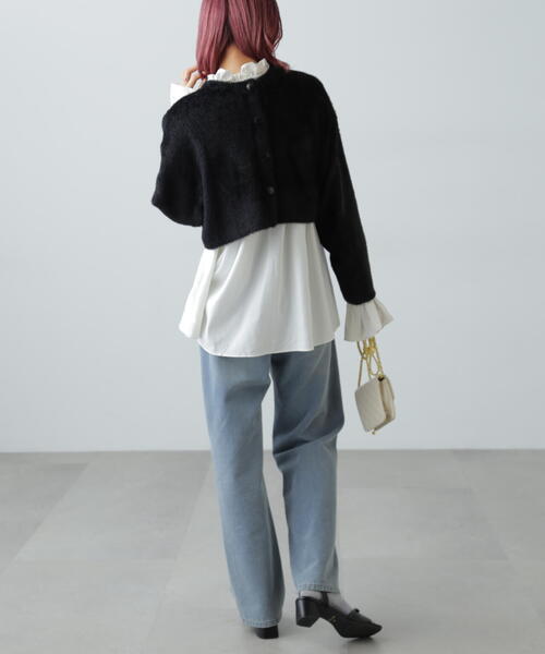 FREE'S MART(フリーズマート)の「◇前後2WAYショートシャギー短丈ニット(カーディガン/ボレロ・レディース・ホワイト/ブラック/ライトグリーン/パープル・FREE)」の14枚目の写真