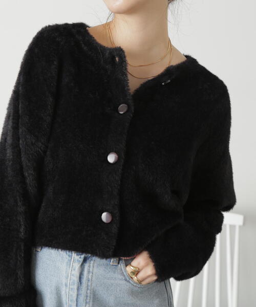 FREE'S MART(フリーズマート)の「◇前後2WAYショートシャギー短丈ニット(カーディガン/ボレロ・レディース・ホワイト/ブラック/ライトグリーン/パープル・FREE)」の15枚目の写真