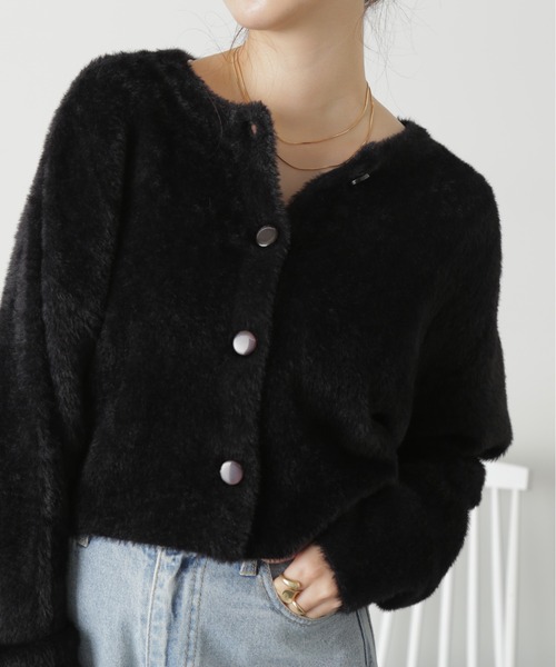 FREE'S MART(フリーズマート)の「◇前後2WAYショートシャギー短丈ニット(カーディガン/ボレロ・レディース・ホワイト/ブラック/ライトグリーン/パープル・FREE)」の2枚目の写真