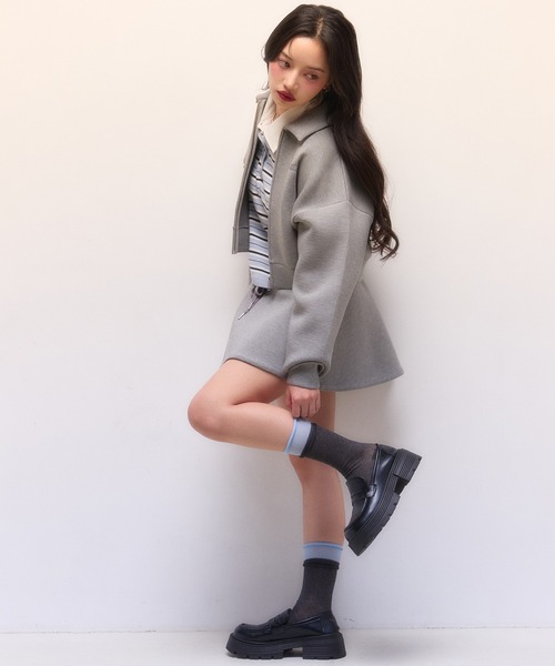 EIMY ISTOIRE(エイミーイストワール)の「ジャージーブルゾンセットアップ(セットアップ・レディース・ブラック/サックスブルー/グレー・F)」の4枚目の写真
